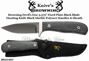 Browning Knive's BR322-0057 Browning Devil's Due 3.375" Fixed Plain Black Blade Hunting Knife Black Marble Polymer Handles