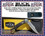 BuckABU110LH Folding Hunter Auto Conversion Beautiful Genuine Crelicam� Ebony Handled Left Handed Knife & Black Leather Sheath