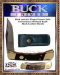 Buck 110LHFG Finger Groove Auto Conversion Folding Hunter Beautiful Genuine Crelicam� Ebony Handled Left-hand Knife & Black Leather Sheath