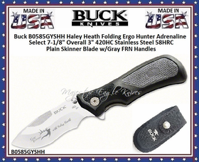 Buck B0585GYSHH Haley Heath Folding Ergo Hunter Adrenaline Select 7-1/8" Overall 3" 420HC Stainless Steel 58HRC Plain Skinner Blade w/Gray FRN Handles Knife & Sheath Buck B0585GYSHH Haley Heath Folding Ergo Hunter Adrenaline Select 7-1/8" Overall 3" 420HC Stainless Steel 58HRC Plain Skinner Blade w/Gray FRN Handles Knife & Sheath