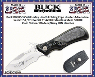 Buck B0585GYSHH Haley Heath Folding Ergo Hunter Adrenaline Select 7-1/8" Overall 3" 420HC Stainless Steel 58HRC Plain Skinner Blade w/Gray FRN Handles Knife & Sheath