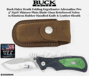 BUCK Knive's BB588GRSHH Buck Haley Heath Folding Ergo Hunter Adrenaline Pro 3" S30V Skinner Blade Knife &  Leather Sheath