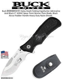 Buck Knives B585BKSHH Buck Folding Ergo Hunter (Select), 3" 420HC Plain Blade, Black Nylon Handle Knife Heavy-Duty Nylon Sheath
