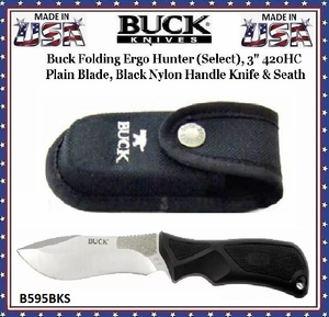 Buck Knives B595BKS Buck Folding Ergo Hunter (Select), 3" 420HC Plain Blade, Black Nylon Handle Knife