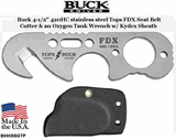 Buck Knives B695SSGTP Buck 4-1/2" 420HC stainless steel Tops FDX Seat Belt Cutter & an Oxygen Tank Wrench w/ Kydex Sheath 