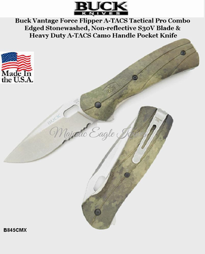 Buck Knives B845CMX Buck Vantage Force Flipper A-TACS Tactical Camo, Pro Combo Stonewashed, Non-reflective S30V Blade & Heavy Duty A-TACS Camo Handle Pocket Knife