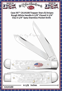 CA14100 Case XX� Trapper Stars & Stripes Rough White Handle 4-1/8" Closed 3-1/4" Clip 3-1/4" Spey Stainless Blades Pocket Knife