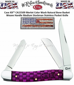 CA15509 Case XX� Merlot Color Wash Natural Bone Basket Weave Handle Medium Stockman Stainless Pocket Knife