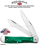 CA15772 Case XX� John Deere Green Pearl Kirinite Trapper Stainless Pocket Knife 
