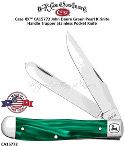 CA15772 Case XX� John Deere Green Pearl Kirinite Trapper Stainless Pocket Knife 