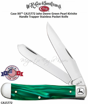 CA15772 Case XX� John Deere Green Pearl Kirinite Trapper Stainless Pocket Knife 