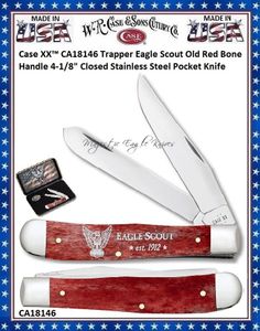 CA18146 Case XX Trapper Eagle Scout Old Red Bone Handle 4-1/8" Closed Stainless Steel Pocket Knife 