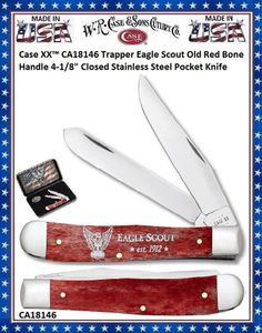 CA18146 Case XX™ Trapper Eagle Scout Old Red Bone Handle 4-1/8" Closed Stainless Steel Pocket Knife CA18146 Case XX™ Trapper Eagle Scout Old Red Bone Handle 4-1/8" Closed Stainless Steel Pocket Knife