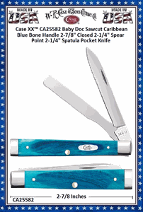 CA25582 Case XX� Baby Doc Sawcut Caribbean Blue Bone Handle 2-7/8" Closed 2-1/4" Spear Point 2-1/4" Spatula Pocket Knife