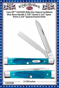 CA25582 Case XX� Baby Doc Sawcut Caribbean Blue Bone Handle 2-7/8" Closed 2-1/4" Spear Point 2-1/4" Spatula Pocket Knife