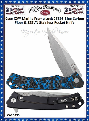 CA25895 Case XX� Marilla 4-3/4" Closed 3-3/8" Locking Drop Point Blue Marbled Carbon Fiber and Black Aluminum Handle & S35VN Stainless Pocket Knife 
