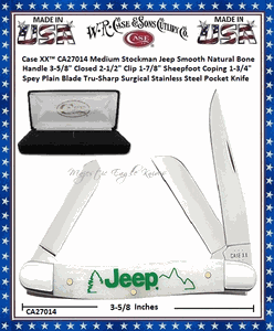 W.R. Case & Sons Cutlery�CA27014 Case XX� Medium Stockman Jeep Smooth Natural Bone Handle 3-5/8" Closed 2-1/2" Clip 1-7/8" Sheepfoot Coping 1-3/4" Spey Plain Blade Tru-Sharp Surgical Stainless Steel Pocket Knife