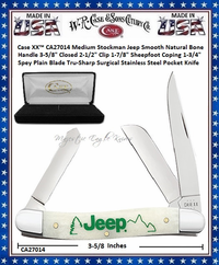 W.R. Case & Sons Cutlery�CA27014 Case XX� Medium Stockman Jeep Smooth Natural Bone Handle 3-5/8" Closed 2-1/2" Clip 1-7/8" Sheepfoot Coping 1-3/4" Spey Plain Blade Tru-Sharp Surgical Stainless Steel Pocket Knife