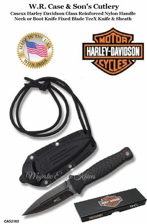 CA52162 Case XX Tec X Harley Davidson Glass Reinforced Nylon Handled Neck or boot Knife Fixed Blade Knife & Sheath