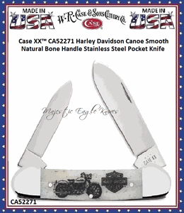 W.R. Case & Sons Cutlery CA52271 Case XX� Harley Davidson Canoe Smooth Natural Bone Handle Stainless Steel Pocket Knife 