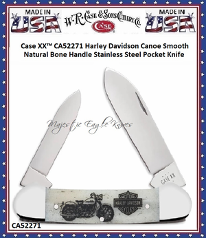 W.R. Case & Sons Cutlery CA52271 Case XX™ Harley Davidson Canoe Smooth Natural Bone Handle Stainless Steel Pocket Knife W.R. Case & Sons Cutlery CA52271 Case XX™ Harley Davidson Canoe Smooth Natural Bone Handle Stainless Steel Pocket Knife