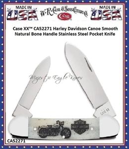 W.R. Case & Sons Cutlery CA52271 Case XX Harley Davidson Canoe Smooth Natural Bone Handle Stainless Steel Pocket Knife 