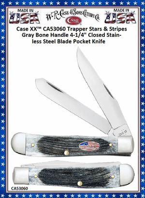 W.R. Case & Sons Cutlery CA53060 Case XX� Trapper Stars & Stripes Gray Bone Handle 4-1/4" Closed Stainless Steel Blade Pocket Knife