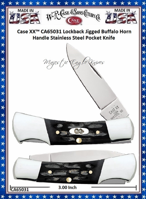 W.R. Case & Sons Cutlery�CA65031 Case XX� Lockback Jigged Buffalo Horn Handle 3" Closed 2-1/4" Locking Drop Point Stainless Steel Pocket Knife