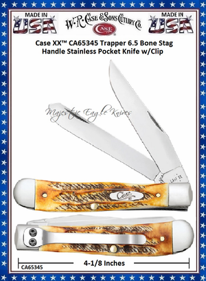 CA65345 Case XX� Trapper 6.5 Bone Stag Handle Stainless Pocket Knife w/ Clip 
