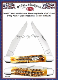 CA65346 Case XX™ Muskrat 6.5 BoneStag Handle 3-7/8" Closed 3" Clip Point 3" Clip Point Stainless Steel Pocket Knife CA65346 Case XX™ Muskrat 6.5 BoneStag Handle 3-7/8" Closed 3" Clip Point 3" Clip Point Stainless Steel Pocket Knife