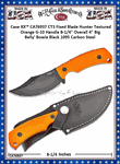  W.R. Case & Sons Cutlery�CA76937 Case XX� CT3 Fixed Blade Hunter Textured Orange G-10 Handle 8-1/4" Overall 4" Big Belly' Bowie Black 1095 Carbon Steel 