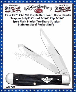 CA9700 Case XX� Trapper Barnboard Jig Purple Bone Handle 4-1/8" Closed 3-1/4" Clip 3-1/4" Spey Plain Blades Tru-sharp Surgical Stainless Steel Pocket Knife