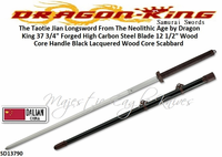 Dragon King SD13790 The Taotie Jian Longsword From The Neolithic Age by Dragon King 37 3/4" Forged High Carbon Steel Blade 12 1/2" Wood Core Handle Black Lacquered Wood Core Scabbard Dragon King SD13790 The Taotie Jian Longsword From The Neolithic Age by Dragon King 37 3/4" Forged High Carbon Steel Blade 12 1/2" Wood Core Handle Black Lacquered Wood Core Scabbard