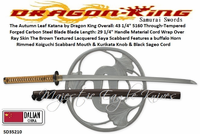 Dragon King Cutlery SD35210 The Autumn Leaf Katana by Dragon King Handle Material Cord Wrap Over Ray Skin The Brown Textured Lacquered Saya Scabbard Dragon King Cutlery SD35210 The Autumn Leaf Katana by Dragon King Handle Material Cord Wrap Over Ray Skin The Brown Textured Lacquered Saya Scabbard