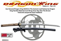 Dragon King Cutlery SD35211 The Autumn Leaf Katana by Dragon King Handle Material Cord Wrap Over Ray Skin The Brown Textured Lacquered Saya Scabbard Dragon King Cutlery SD35211 The Autumn Leaf Katana by Dragon King Handle Material Cord Wrap Over Ray Skin The Brown Textured Lacquered Saya Scabbard