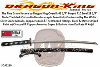 Dragon King Cutlery SD35290 The Pine Crane Katana by Dragon King The black cotton ito (handle wrap) black and matte striped paint with a charcoal and copper accented sageo and buffalo horn korikata and kojiri Dragon King Cutlery SD35290 The Pine Crane Katana by Dragon King The black cotton ito (handle wrap) black and matte striped paint with a charcoal and copper accented sageo and buffalo horn korikata and kojiri
