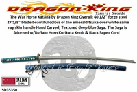 Dragon King Cutlery SD35350 The War Horse Katana by Dragon King beautiful colors of the emerald tsuka over white same ray skin handle Hand Carved, Textured deep blue Saya Dragon King Cutlery SD35350 The War Horse Katana by Dragon King beautiful colors of the emerald tsuka over white same ray skin handle Hand Carved, Textured deep blue Saya