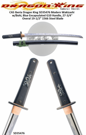 Dragon King Cutlery SD35476 Modern Wakizashi w/Bohi, Blue Encapsulated G10 Handle, 27-3/4" Overal 19-1/2� 1566 Steel Blade