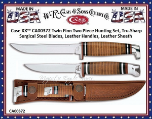 W.R. Case & Sons CA00372 Classic Stacked Leather handled Set of Drop Point Hunting Knives