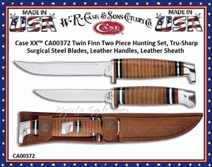 W.R. Case & Sons CA00372 Classic Stacked Leather handled Set of Drop Point Hunting Knives