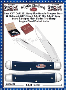 Case CA71231 American Smooth Navy Blue Synthetic Handle Trapper 4-1/8" Closed w/Cigar Box, 3-1/4" Clip 3-1/4" Spey Plain Blade Tru-Sharp Surgical Stainless Steel Pocket Knife 