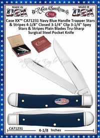 Case CA71231 American Smooth Navy Blue Synthetic Handle Trapper 4-1/8" Closed w/Cigar Box, 3-1/4" Clip 3-1/4" Spey Plain Blade Tru-Sharp Surgical Stainless Steel Pocket Knife Case CA71231 American Smooth Navy Blue Synthetic Handle Trapper 4-1/8" Closed w/Cigar Box, 3-1/4" Clip 3-1/4" Spey Plain Blade Tru-Sharp Surgical Stainless Steel Pocket Knife