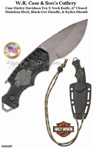 W.R. Case & Son's Cutlery CA52207 Case Harley Davidson Tex X Neck, 6" Closed Stainless Steel, Black G10 Handle, & Kydex Sheath