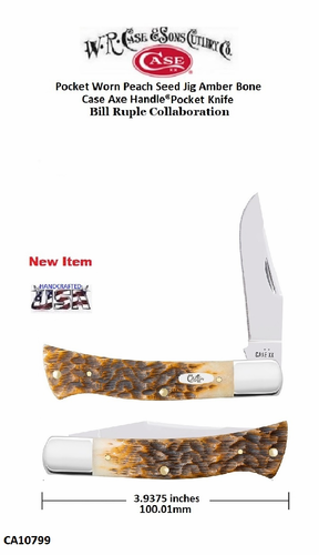 Case Knives Pocket Worn Peach Seed Jigged Amber Bone Axe Handle Knife
