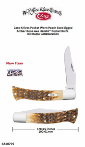 Case Knives Pocket Worn Peach Seed Jigged Amber Bone Axe Handle Knife