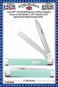 W.R. Case & Sons Cutlery CA18108 Case XX™ Baby Doc Ichthus Seafoam Green G-10 Handle 2-7/8" Closed 2-1/4" Spear Point 2-1/4" Spatula Stainless Steel Pocket Knife W.R. Case & Sons Cutlery CA18108 Case XX™ Baby Doc Ichthus Seafoam Green G-10 Handle 2-7/8" Closed 2-1/4" Spear Point 2-1/4" Spatula Stainless Steel Pocket Knife