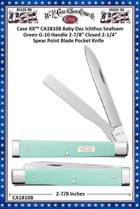 W.R. Case & Sons Cutlery CA18108 Case XX� Baby Doc Ichthus Seafoam Green G-10 Handle 2-7/8" Closed 2-1/4" Spear Point 2-1/4" Spatula Stainless Steel Pocket Knife