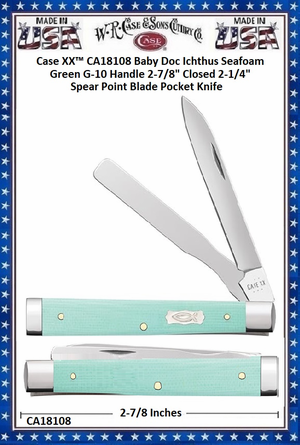 W.R. Case & Sons Cutlery CA18108 Case XX� Baby Doc Ichthus Seafoam Green G-10 Handle 2-7/8" Closed 2-1/4" Spear Point 2-1/4" Spatula Stainless Steel Pocket Knife