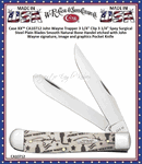 Case XX� CA10712 John Wayne Trapper 3 1/4" Clip 3 1/4" Spey Surgical Steel Plain Blades Smooth Natural Bone Handel etched with John Wayne signature, image and graphics Pocket Knife