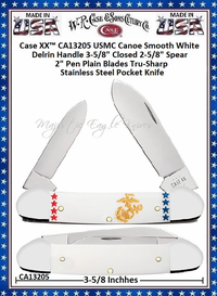 Case XX™ CA13205 USMC Canoe Smooth White Delrin Handle 3-5/8" Closed 2-5/8" Spear 2" Pen Plain Blades Tru-Sharp Surgical Stainless Steel Pocket Knife Case XX™ CA13205 USMC Canoe Smooth White Delrin Handle 3-5/8" Closed 2-5/8" Spear 2" Pen Plain Blades Tru-Sharp Surgical Stainless Steel Pocket Knife